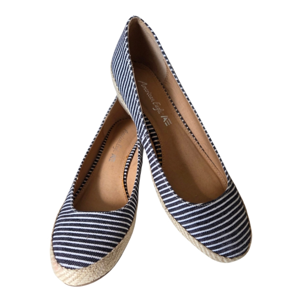 American Eagle Outfitters Blue Espadrilles Nautical Style Jute Heel Size 8